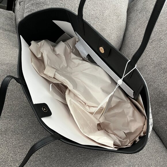 NWT TORY BURCH BLACK GEO LOGO W STRIPE Top Zip Tote Shoulder Bag Style #89762 - Picture 6 of 6